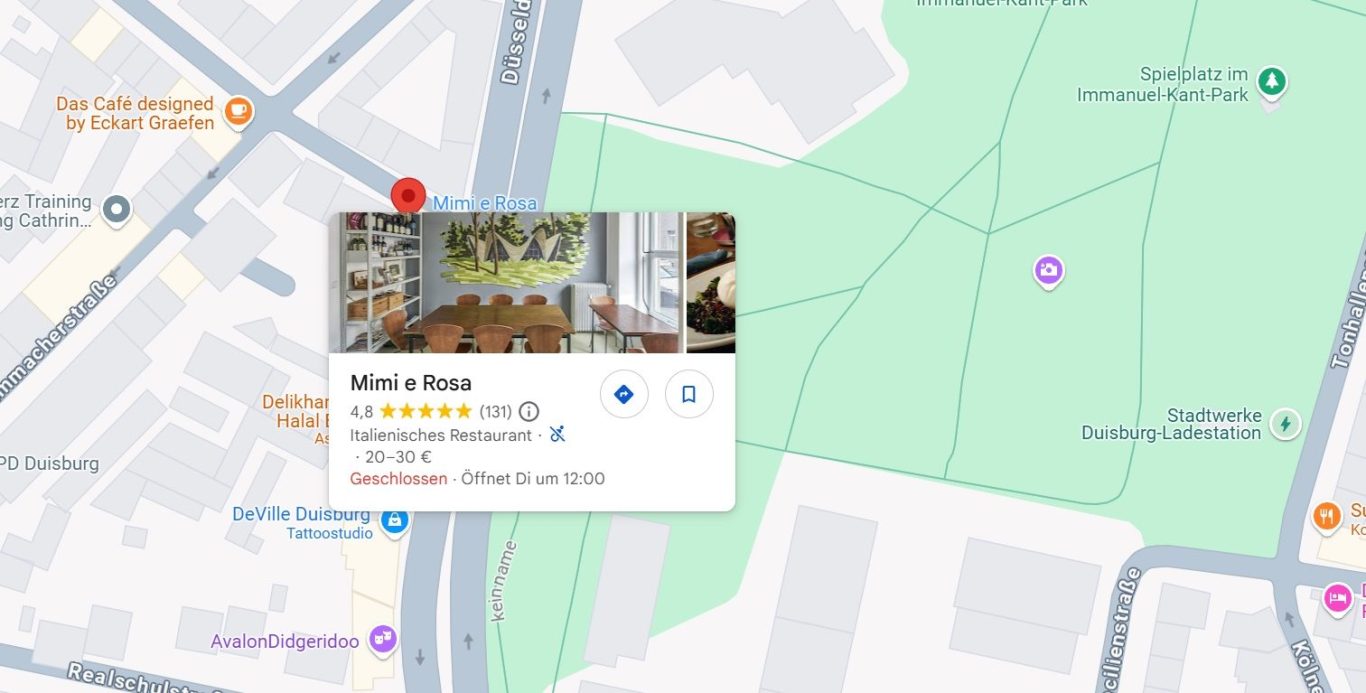 Routenplaner Mimi e Rosa - google maps Karte mit Standortmarkierung und Details um zum Mimi e Rosa mit google-maps zu gelangen.